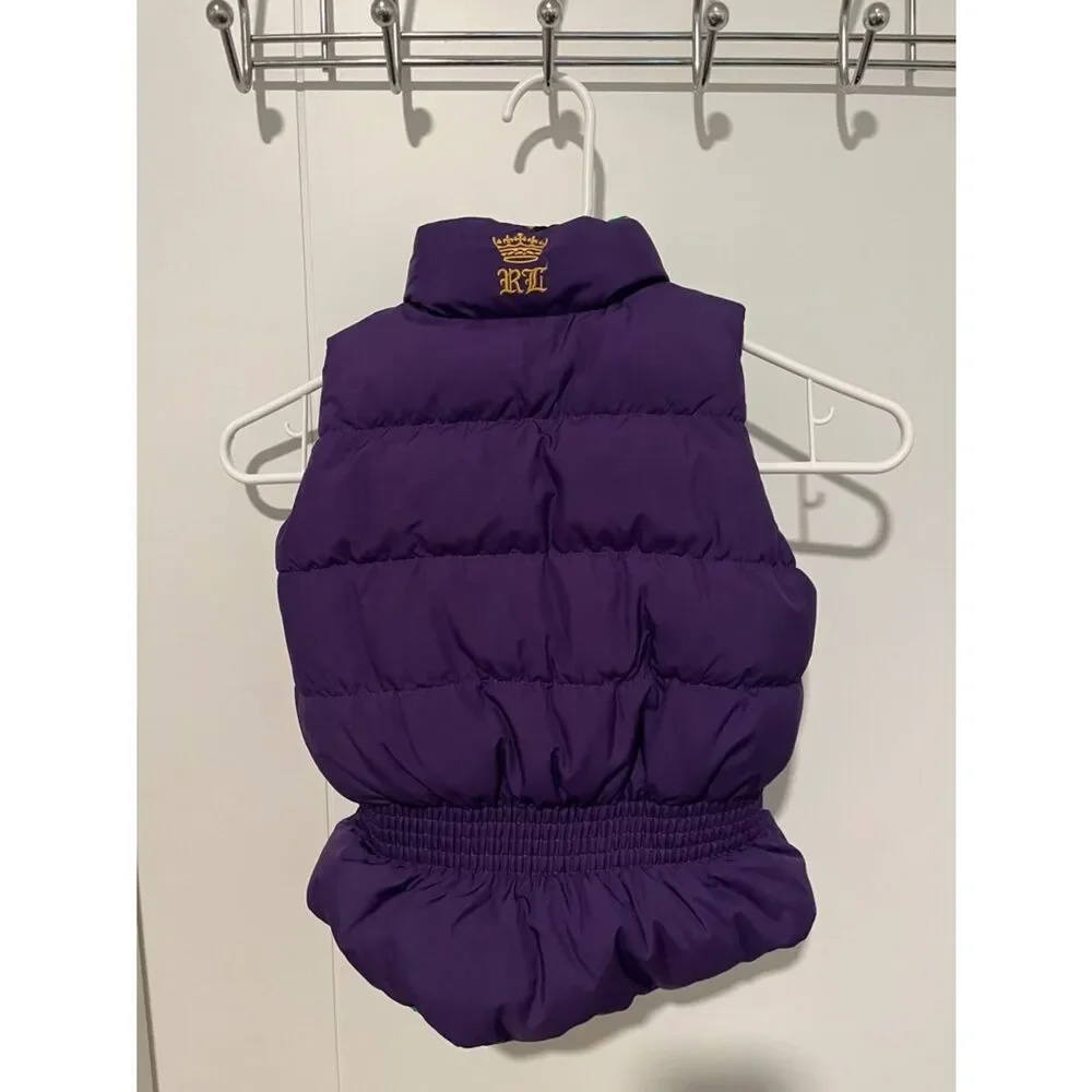 Ralph Lauren Reversible Emerald Green Purple Quilted Puffer Zipper Closure Vest